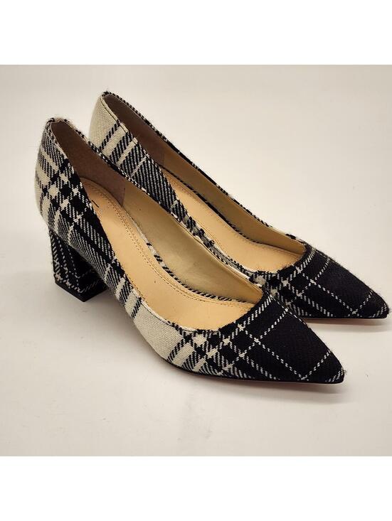 Marc Fisher Shoes - Mark Fisher LTD Zella 5 Plaid Block Heel Pumps Ivory Black Pointed Toe Size 6 M